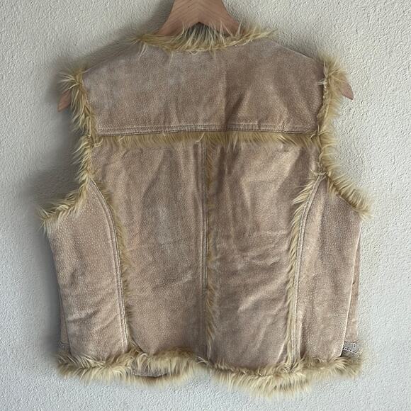 Vtg Penny Lane Leather Vest XL Studded Faux Fur Embellished Rhinestones Y2K 90s - Picture 5 of 6